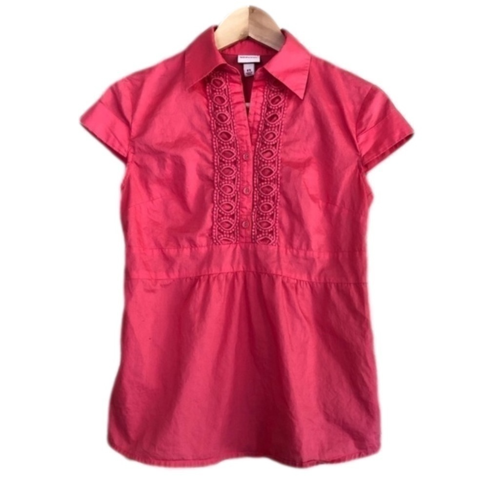 Merona embroidered button placket cap sleeve cotton blouse size XS